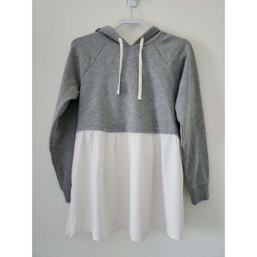 NWT Motherhood Maternity Skirted Hoody Sweatshirt Grey Cream Long Sleeve Women M